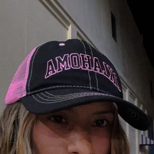 pink and black oklahoma trucker hat